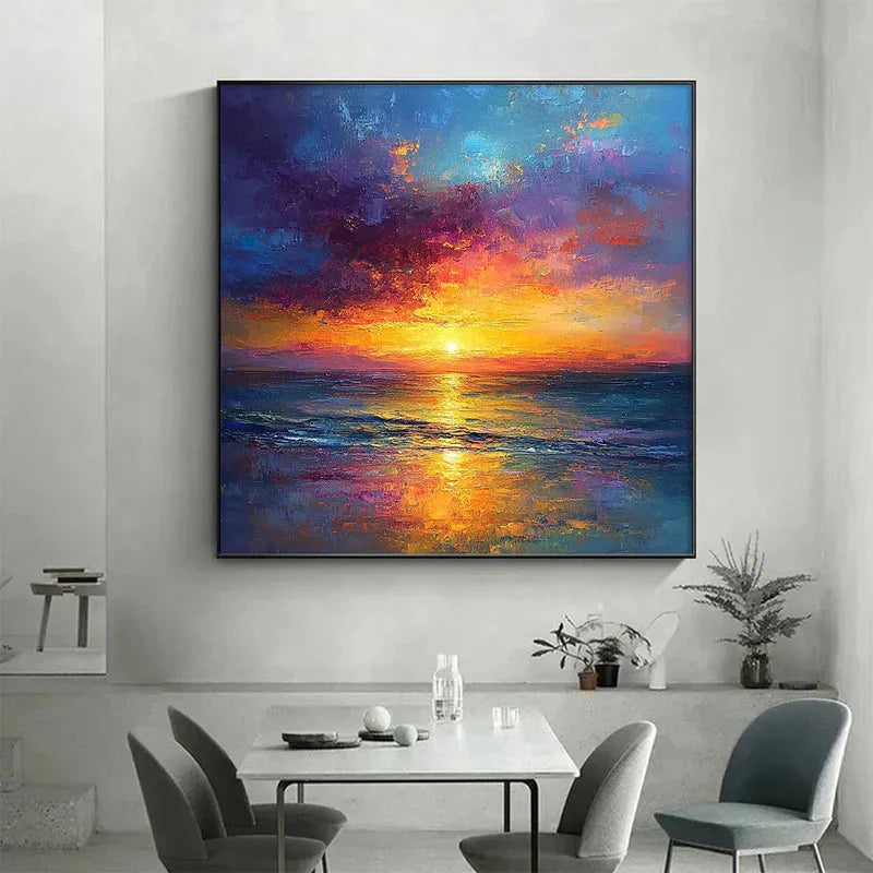 Multicolor Hour Vibrant Sunset Seascape Textured Oil Painting - Artwallpainting