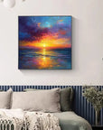 Multicolor Hour Vibrant Sunset Seascape Textured Oil Painting - Artwallpainting