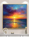 Multicolor Hour Vibrant Sunset Seascape Textured Oil Painting - Artwallpainting