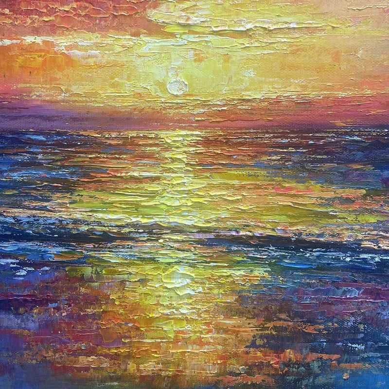 Multicolor Hour Vibrant Sunset Seascape Textured Oil Painting - Artwallpainting