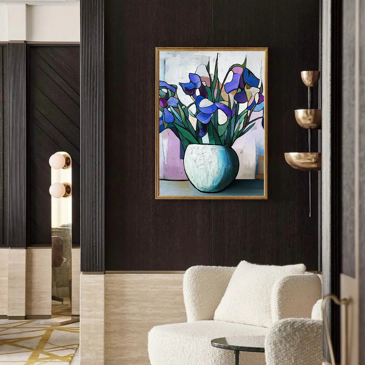 Multicolor Iris In Mosaic Light - Hand Drawn Texture Iris Oil Painting Wall Art - Artwallpainting