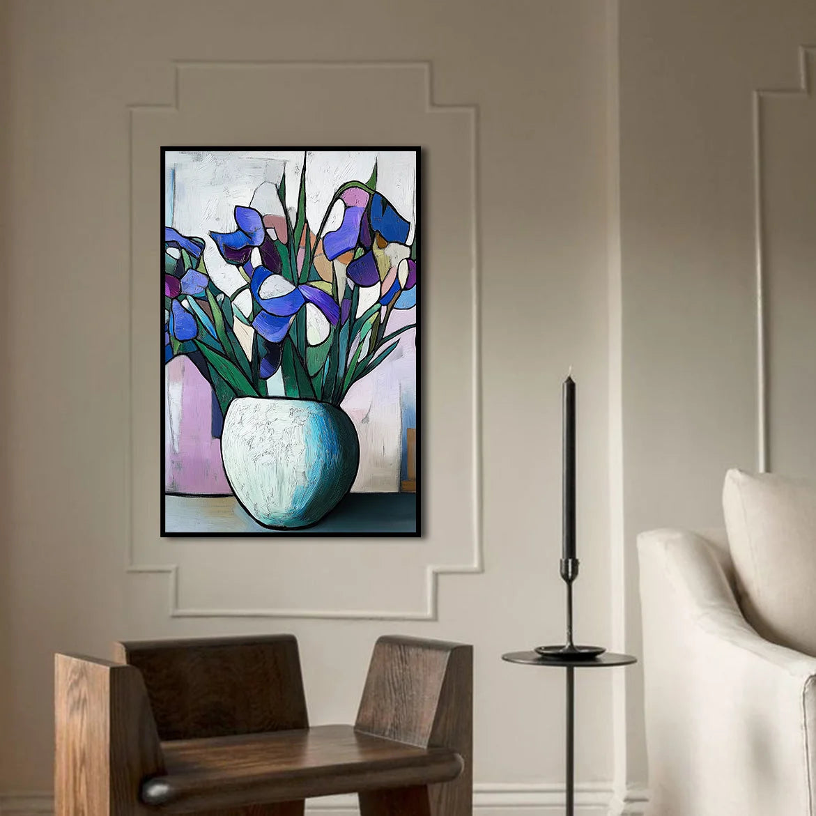 Multicolor Iris In Mosaic Light - Hand Drawn Texture Iris Oil Painting Wall Art - Artwallpainting