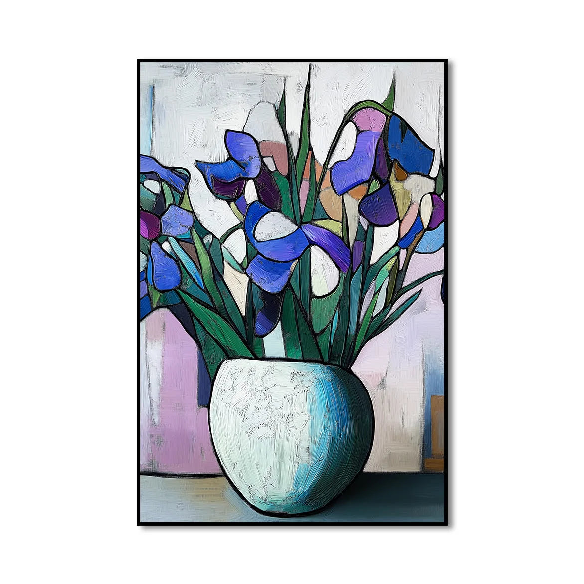 Multicolor Iris In Mosaic Light - Hand Drawn Texture Iris Oil Painting Wall Art - Artwallpainting