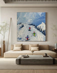 Multicolor Joy Of Winter Slopes - Skiing Theme Textured Oil Painting - Artwallpainting
