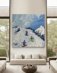 Multicolor Joy Of Winter Slopes - Skiing Theme Textured Oil Painting - Artwallpainting