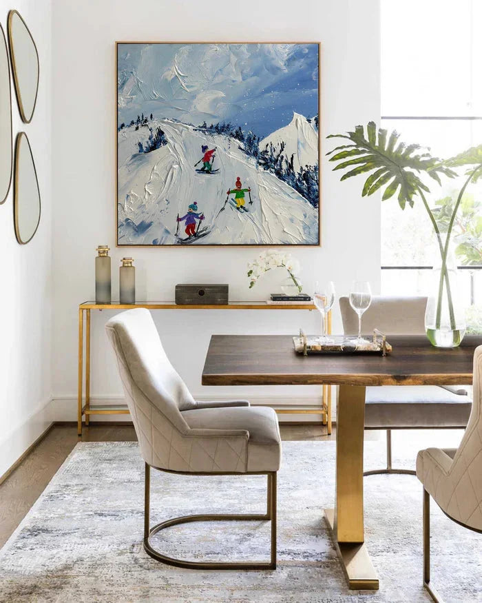 Multicolor Joy Of Winter Slopes - Skiing Theme Textured Oil Painting - Artwallpainting