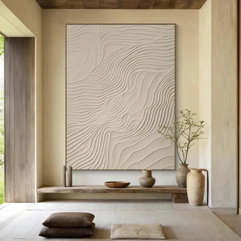 Multicolor Large Beige Abstract Canvas Painting - Artwallpainting