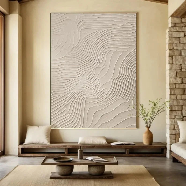 Multicolor Large Beige Abstract Canvas Painting - Artwallpainting