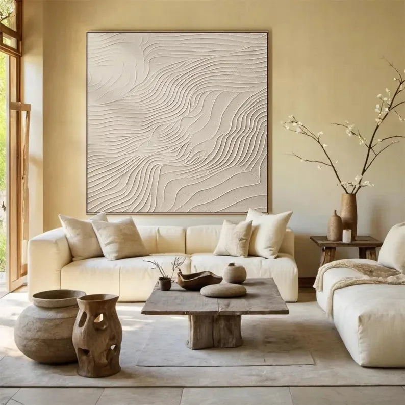 Multicolor Large Beige Abstract Canvas Painting - Artwallpainting