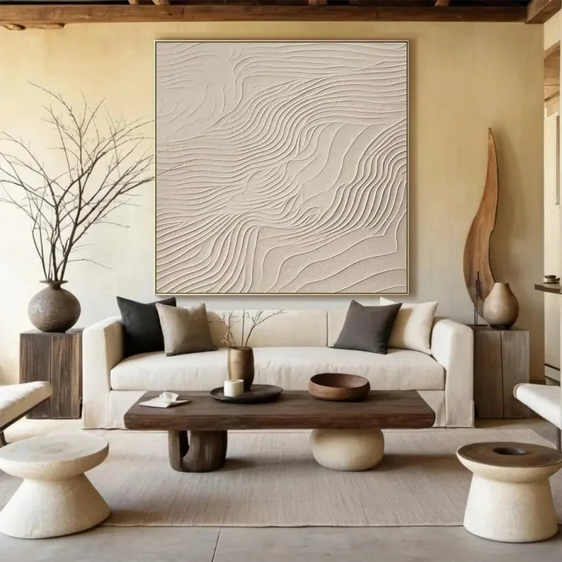 Multicolor Large Beige Abstract Canvas Painting - Artwallpainting