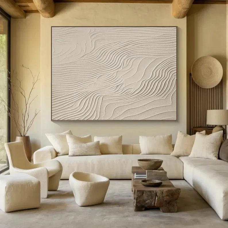 Multicolor Large Beige Abstract Canvas Painting - Artwallpainting