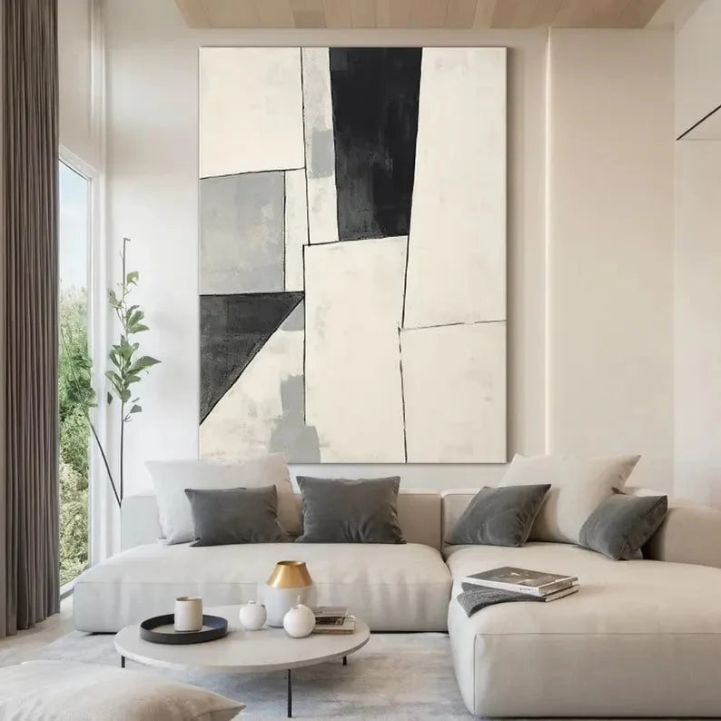 Multicolor Large Grey Beige Canvas Abstract Painting - Artwallpainting