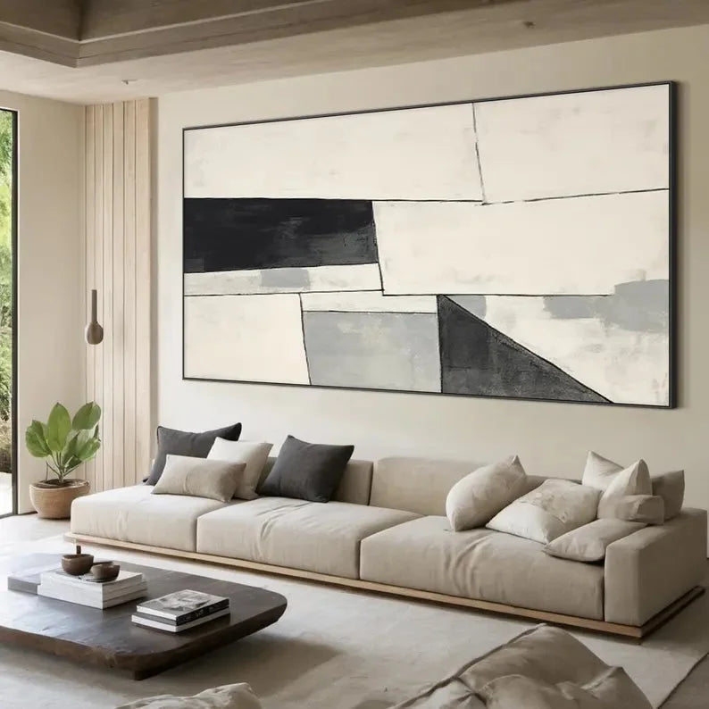 Multicolor Large Grey Beige Canvas Abstract Painting - Artwallpainting