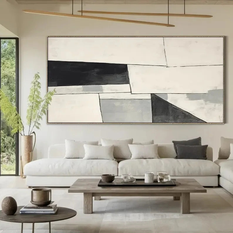 Multicolor Large Grey Beige Canvas Abstract Painting - Artwallpainting
