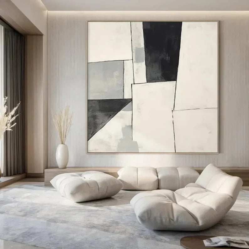 Multicolor Large Grey Beige Canvas Abstract Painting - Artwallpainting