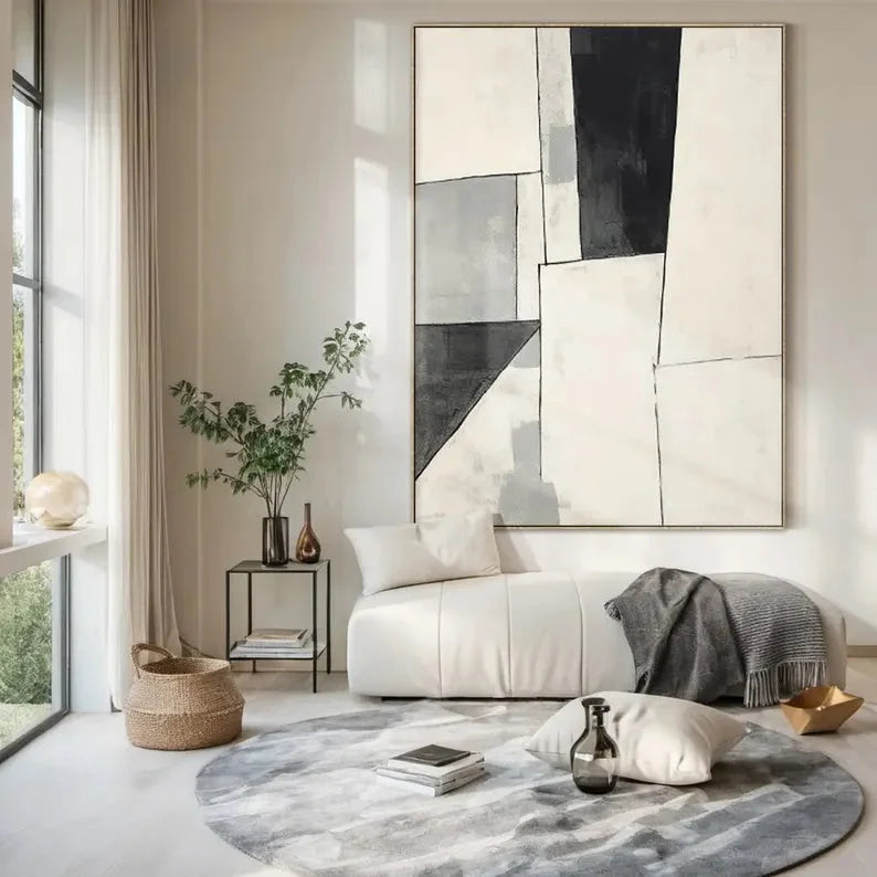 Multicolor Large Grey Beige Canvas Abstract Painting - Artwallpainting
