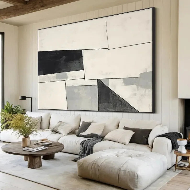 Multicolor Large Grey Beige Canvas Abstract Painting - Artwallpainting