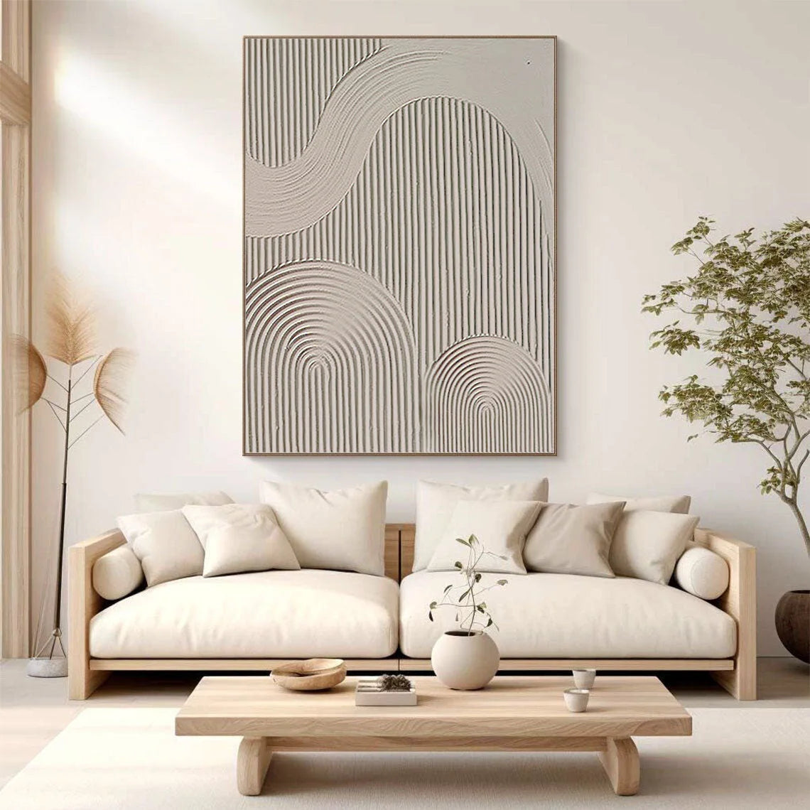 Multicolor Large Minimalist Canvas Art - Neutral Toned Geometric Textured Wall Art - Artwallpainting