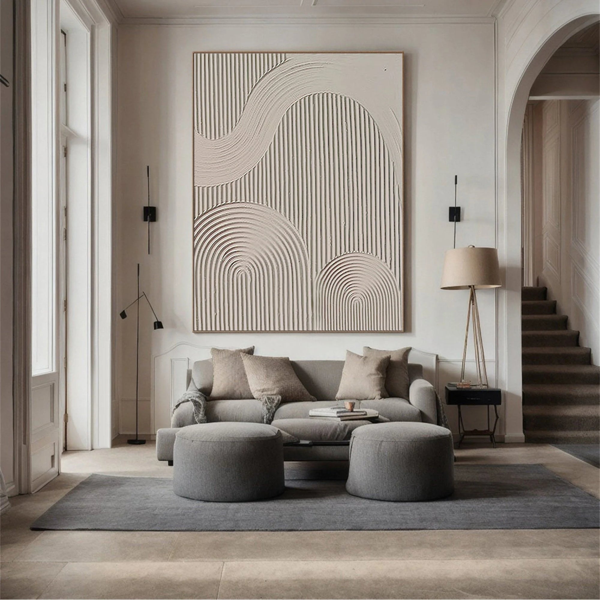 Multicolor Large Minimalist Canvas Art - Neutral Toned Geometric Textured Wall Art - Artwallpainting