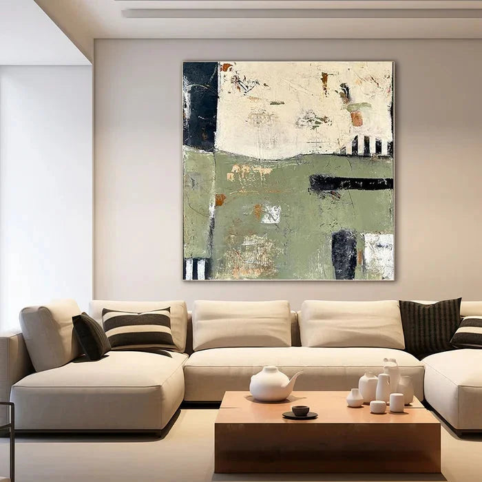 Multicolor Layers Of Time - Modern Green Abstract Oil Painting With Texture - Artwallpainting