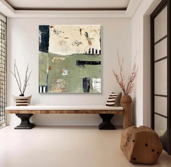 Multicolor Layers Of Time - Modern Green Abstract Oil Painting With Texture - Artwallpainting