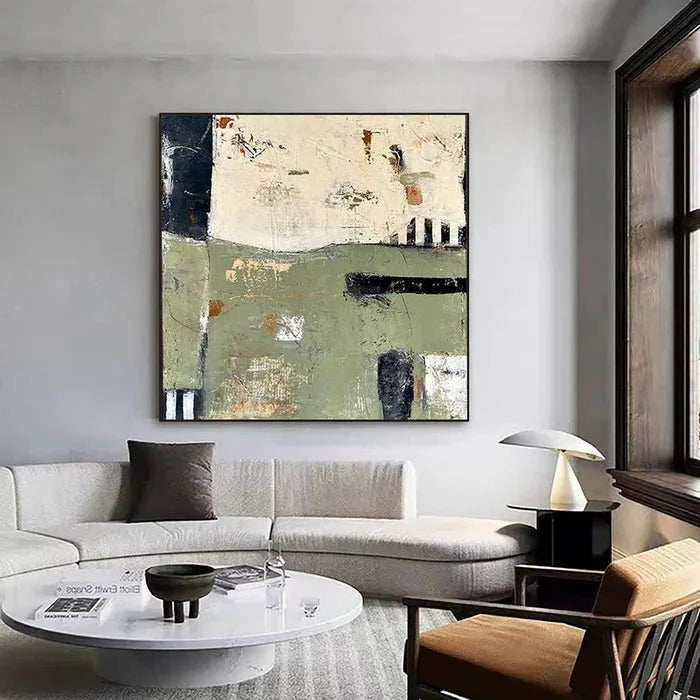 Multicolor Layers Of Time - Modern Green Abstract Oil Painting With Texture - Artwallpainting