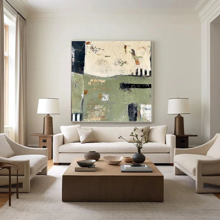 Multicolor Layers Of Time - Modern Green Abstract Oil Painting With Texture - Artwallpainting