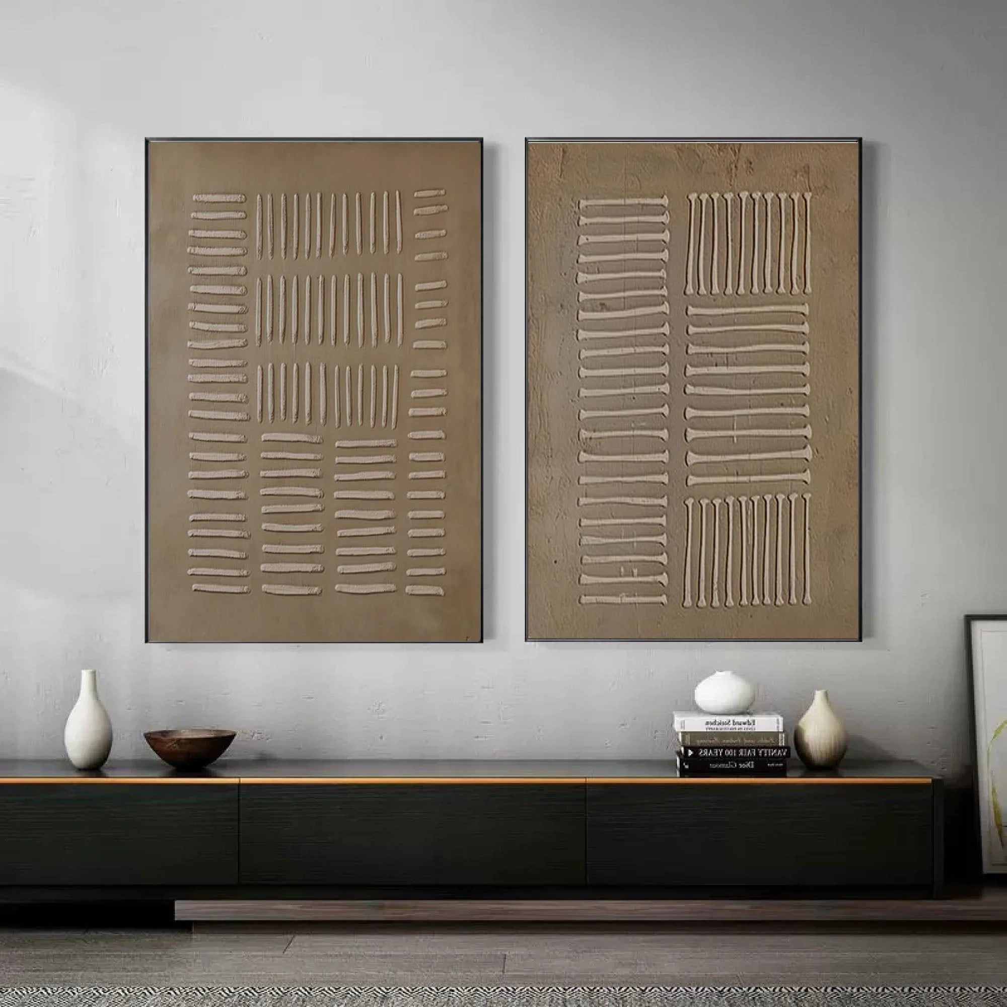 Multicolor Linear Balance Textured Abstract Canvas Duo Set Of 2 - Artwallpainting