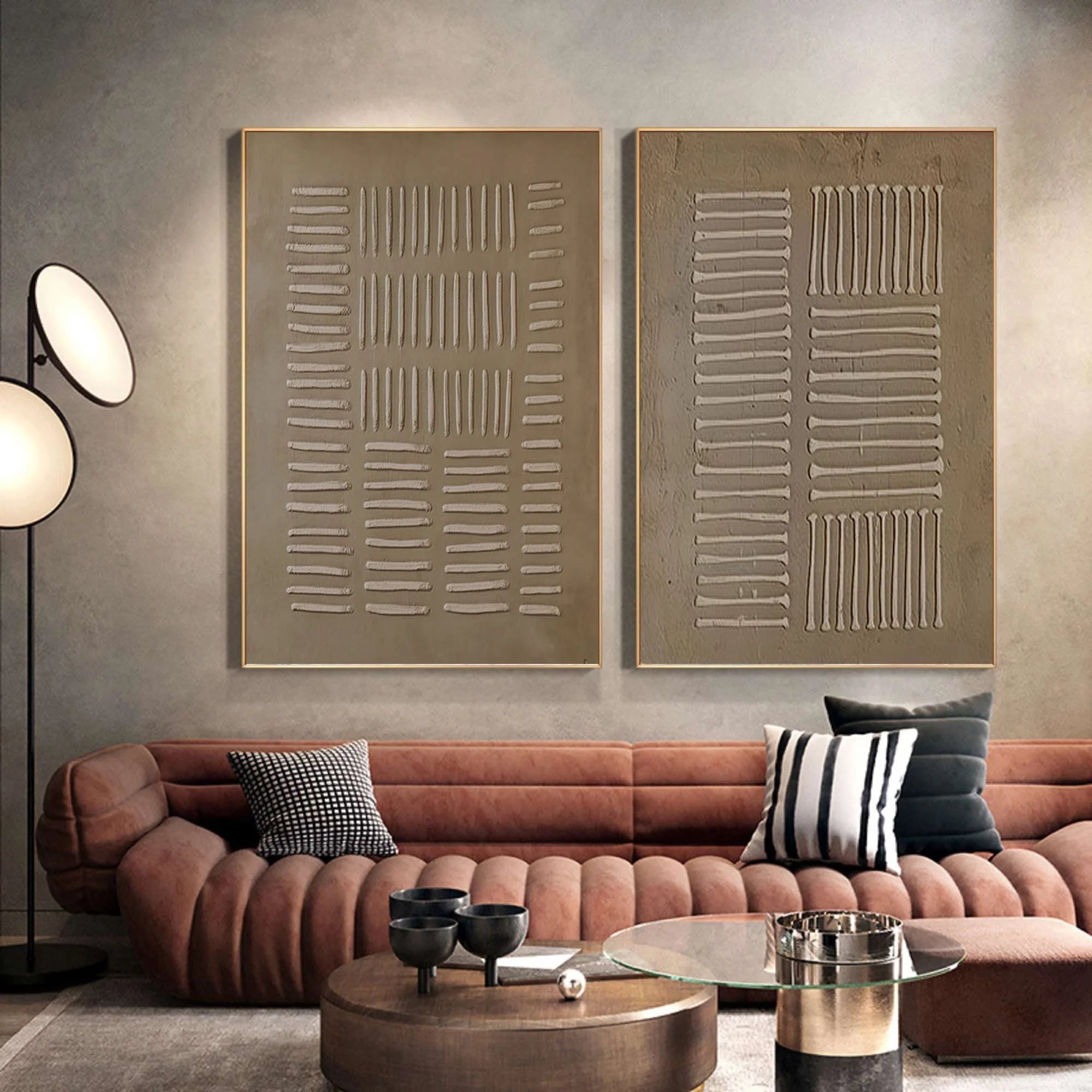 Multicolor Linear Balance Textured Abstract Canvas Duo Set Of 2 - Artwallpainting