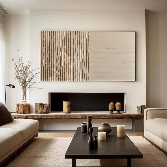 Multicolor Lines Of Silence - Minimalist Wabi-Sabi Textured Oil Painting - Artwallpainting