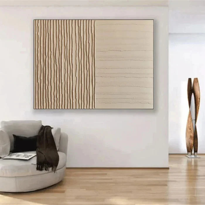 Multicolor Lines Of Silence - Minimalist Wabi-Sabi Textured Oil Painting - Artwallpainting