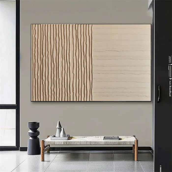 Multicolor Lines Of Silence - Minimalist Wabi-Sabi Textured Oil Painting - Artwallpainting