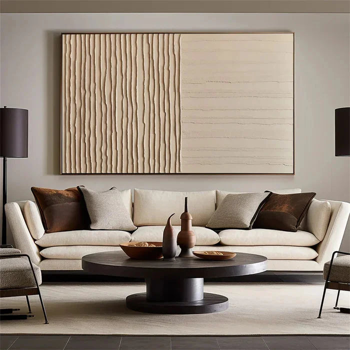 Multicolor Lines Of Silence - Minimalist Wabi-Sabi Textured Oil Painting - Artwallpainting