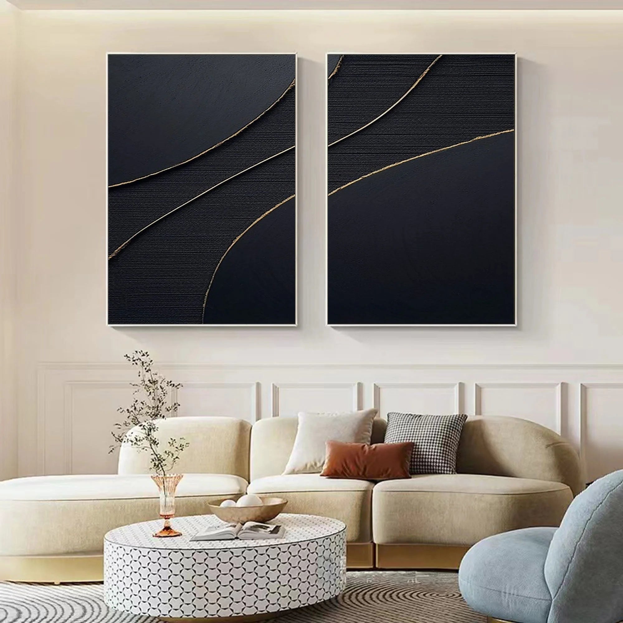 Multicolor Midnight Elegance Abstract Painting Set Of 2 - Artwallpainting