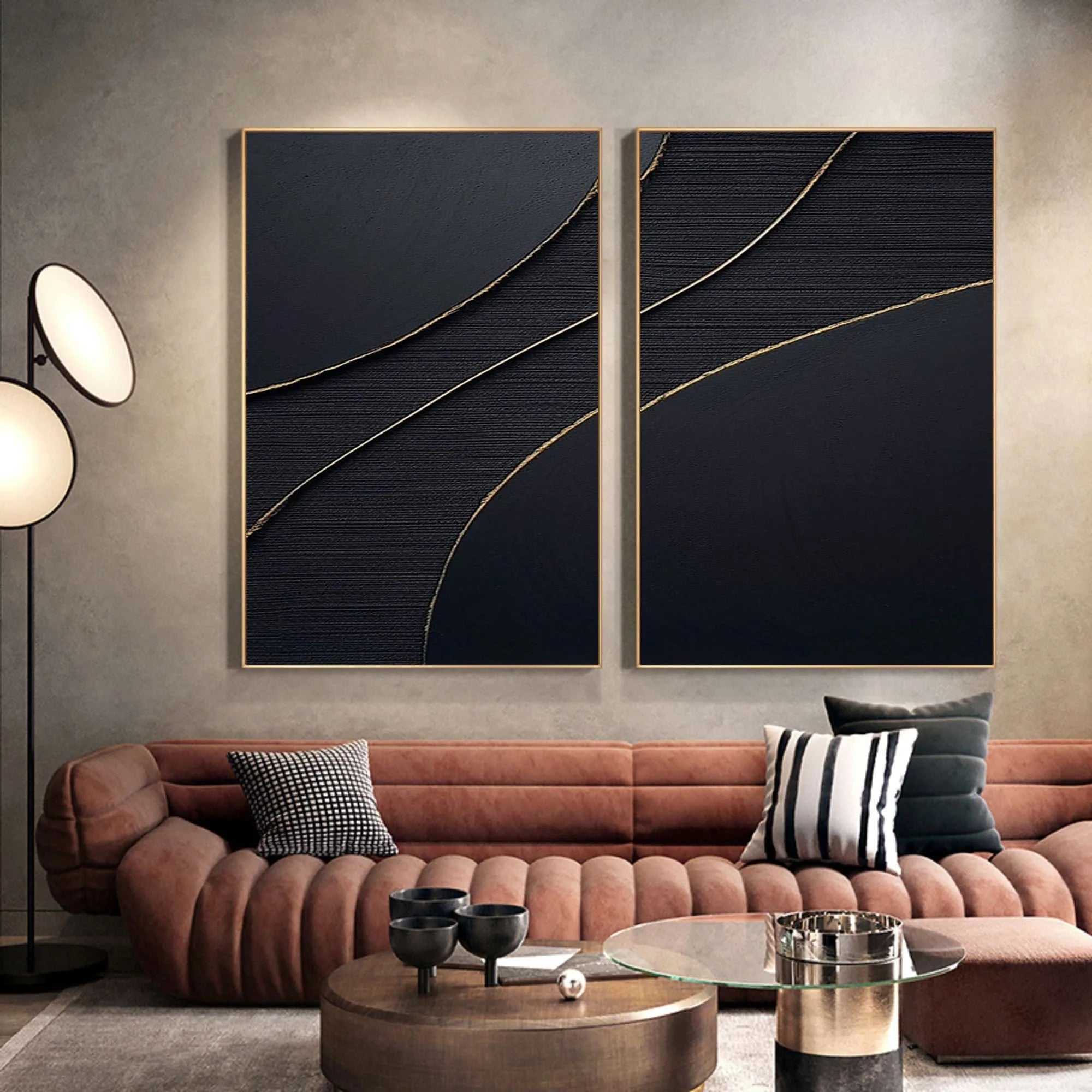 Multicolor Midnight Elegance Abstract Painting Set Of 2 - Artwallpainting