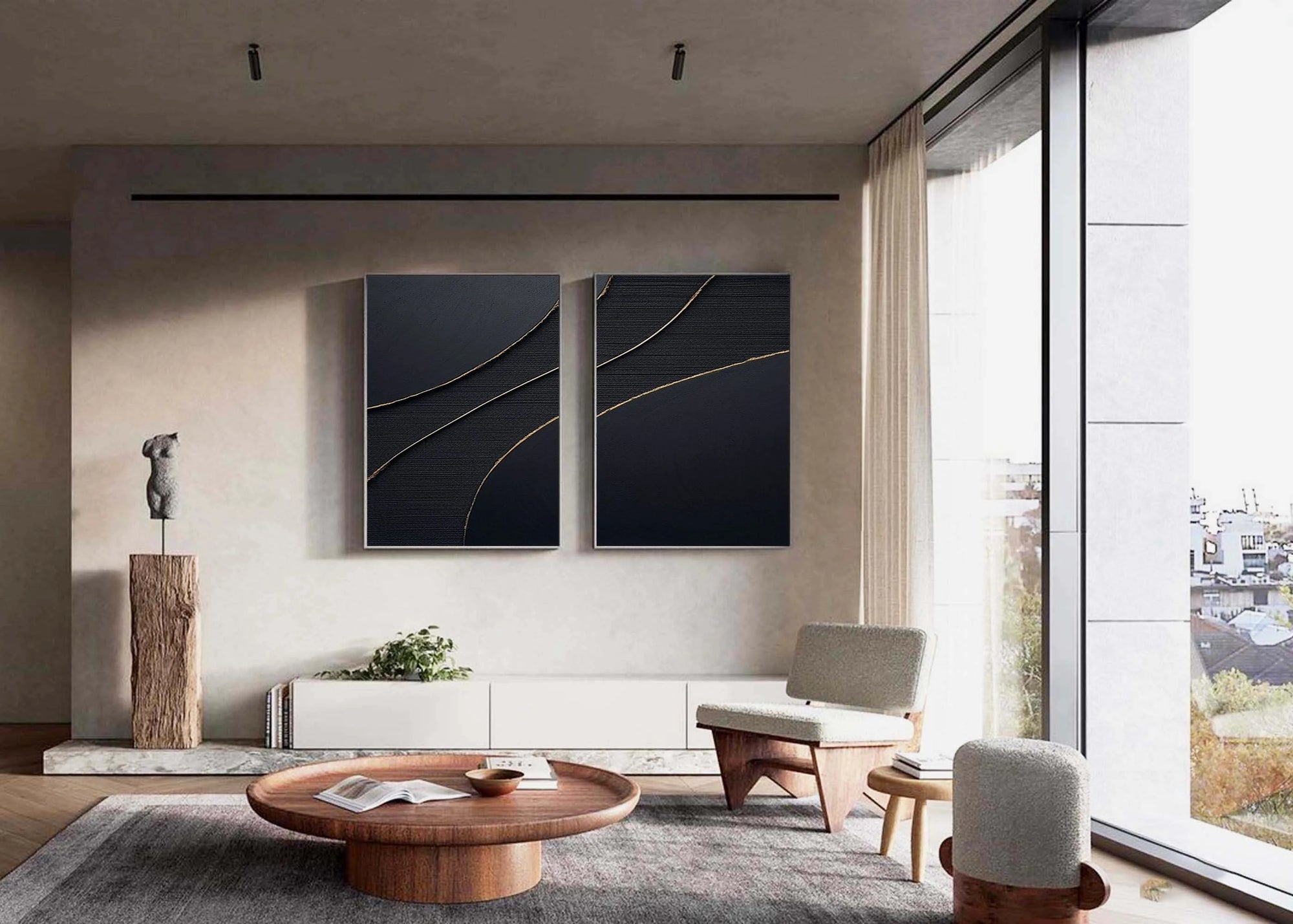 Multicolor Midnight Elegance Abstract Painting Set Of 2 - Artwallpainting