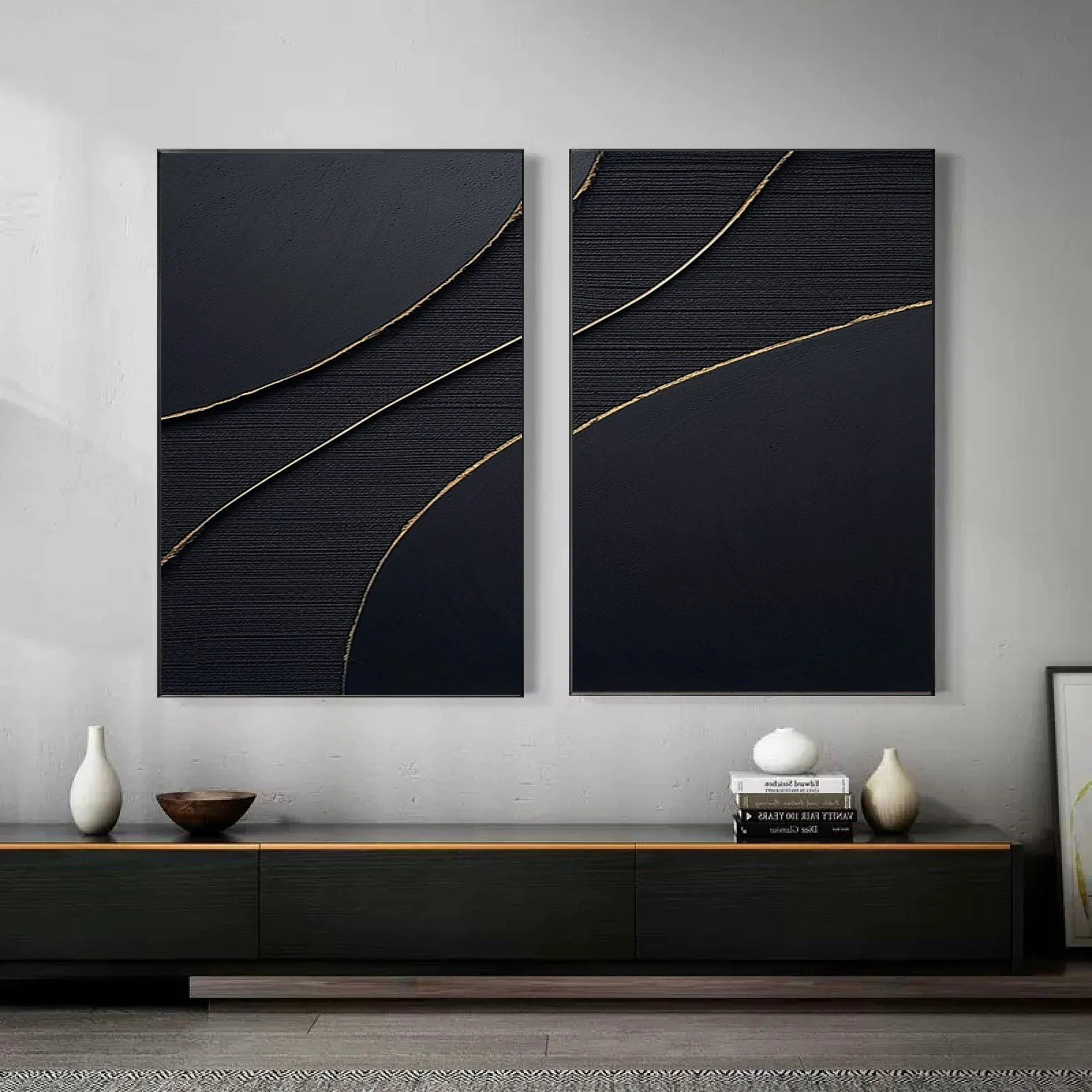 Multicolor Midnight Elegance Abstract Painting Set Of 2 - Artwallpainting
