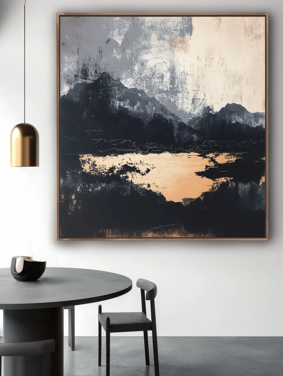 Multicolor Midnight Horizon-Hand-Painted And Gray Abstract Ink Mountain Wall Art - Artwallpainting