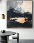 Multicolor Midnight Horizon-Hand-Painted And Gray Abstract Ink Mountain Wall Art - Artwallpainting