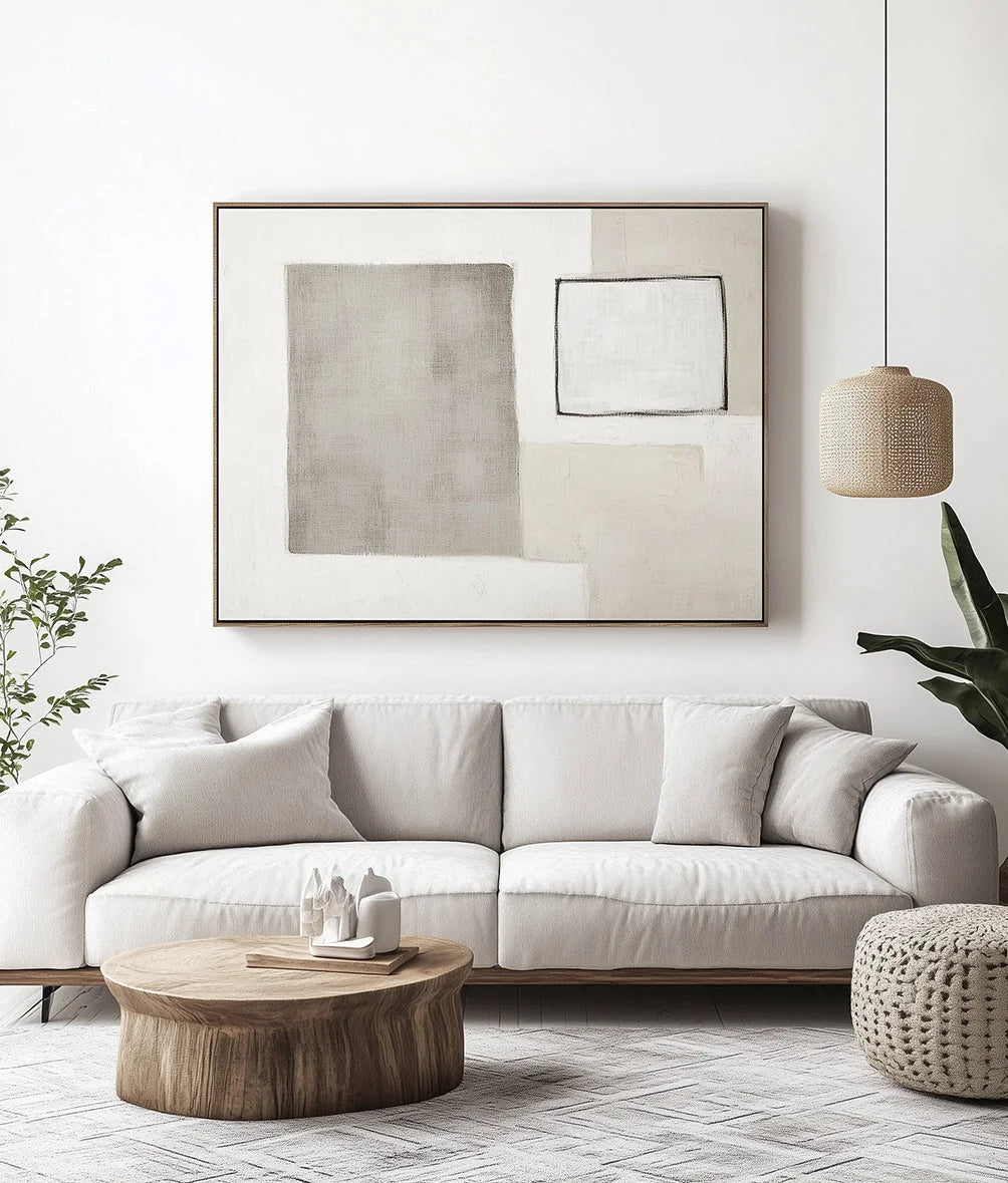 Multicolor Minimalist Balance-Abstract Wall Art Featuring Light Gray Geometric Shapes And Rectangles - Artwallpainting