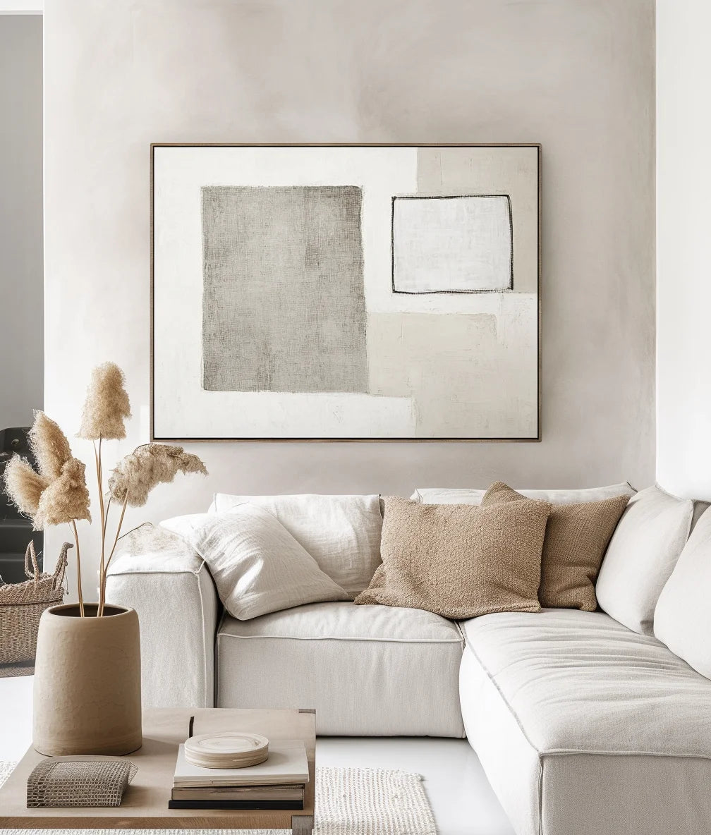 Multicolor Minimalist Balance-Abstract Wall Art Featuring Light Gray Geometric Shapes And Rectangles - Artwallpainting