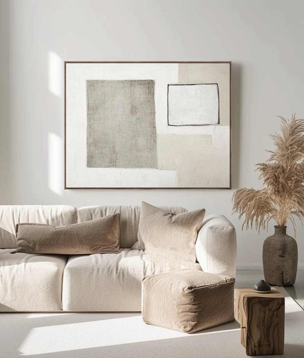 Multicolor Minimalist Balance-Abstract Wall Art Featuring Light Gray Geometric Shapes And Rectangles - Artwallpainting