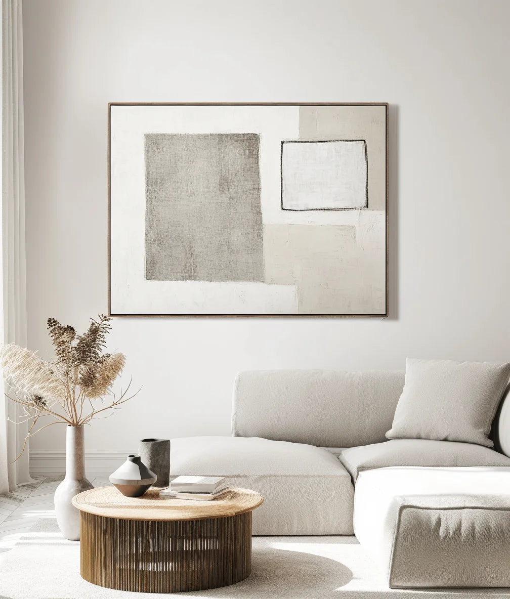 Multicolor Minimalist Balance-Abstract Wall Art Featuring Light Gray Geometric Shapes And Rectangles - Artwallpainting