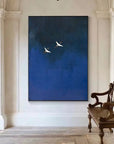 Multicolor Minimalist Blue Crane Oil Painting Tranquil Asian-Inspired Wall Art - Artwallpainting