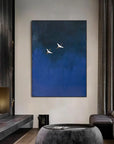 Multicolor Minimalist Blue Crane Oil Painting Tranquil Asian-Inspired Wall Art - Artwallpainting