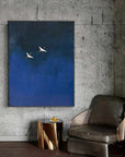 Multicolor Minimalist Blue Crane Oil Painting Tranquil Asian-Inspired Wall Art - Artwallpainting