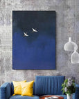 Multicolor Minimalist Blue Crane Oil Painting Tranquil Asian-Inspired Wall Art - Artwallpainting