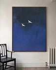 Multicolor Minimalist Blue Crane Oil Painting Tranquil Asian-Inspired Wall Art - Artwallpainting