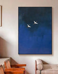 Multicolor Minimalist Blue Crane Oil Painting Tranquil Asian-Inspired Wall Art - Artwallpainting