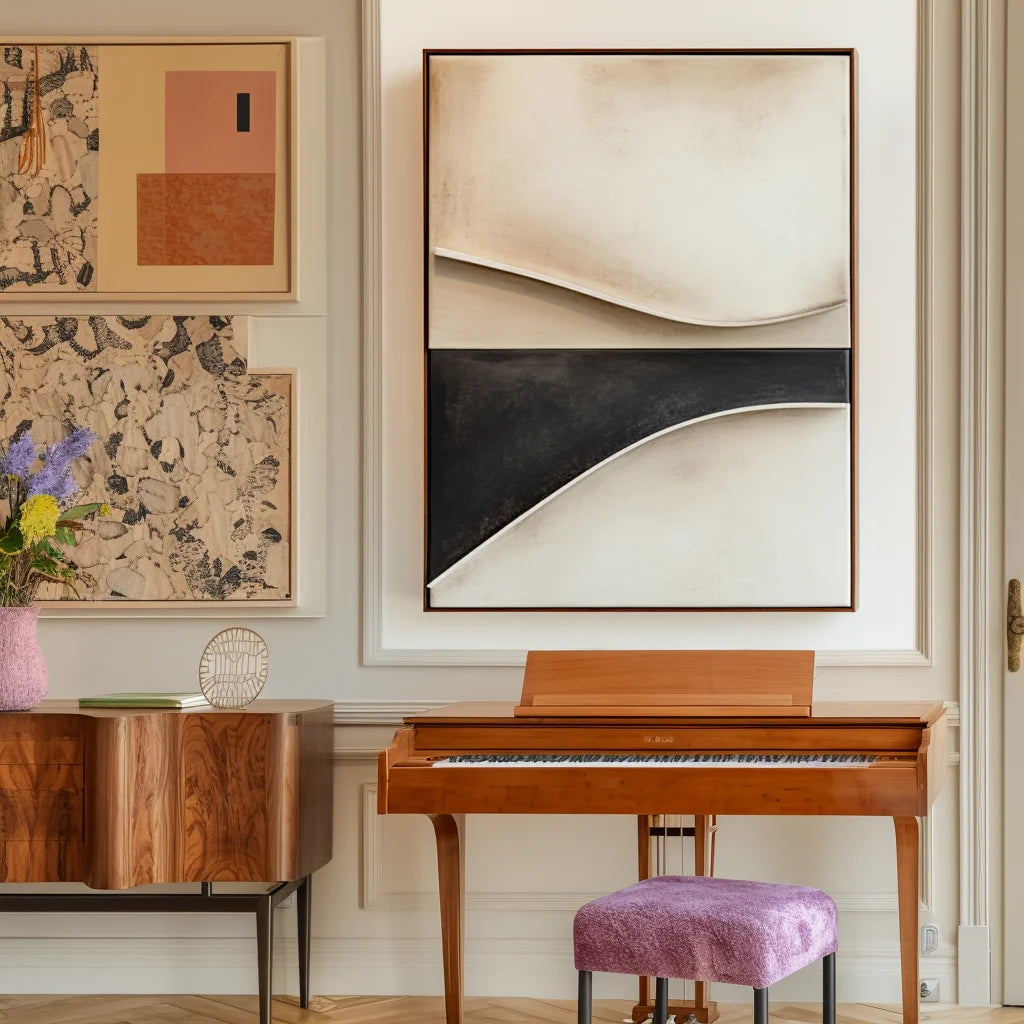 Multicolor Minimalist Curved Abstract Painting - Edge Of Balance - Artwallpainting